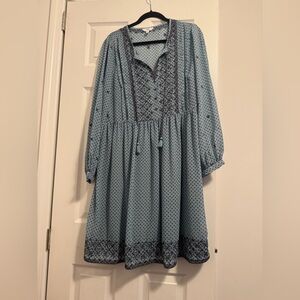 Embroidered Peasant Dress Light Blue Hippie Boho Large